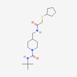 molecular formula C18H33N3O2S B2432623 N-(tert-butyl)-4-((2-(cyclopentylthio)acetamido)methyl)piperidine-1-carboxamide CAS No. 1448059-35-5