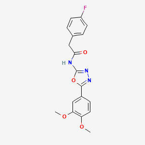 molecular formula C18H16FN3O4 B2432624 N-(5-(3,4-dimethoxyphenyl)-1,3,4-oxadiazol-2-yl)-2-(4-fluorophenyl)acetamide CAS No. 941914-84-7