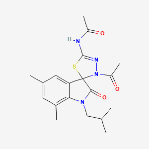 molecular formula C19H24N4O3S B2432635 N-[3'-acetyl-5,7-dimethyl-1-(2-methylpropyl)-2-oxo-1,2-dihydro-3'H-spiro[indole-3,2'-[1,3,4]thiadiazole]-5'-yl]acetamide CAS No. 885425-88-7
