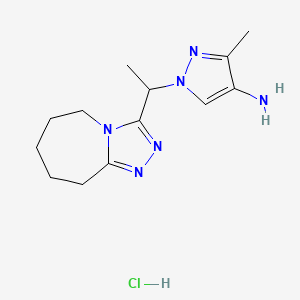 molecular formula C13H21ClN6 B2432656 3-甲基-1-[1-(6,7,8,9-四氢-5H-[1,2,4]三唑并[4,3-a]氮杂环庚-3-基)乙基]-1h-吡唑-4-胺盐酸盐 CAS No. 1431966-49-2