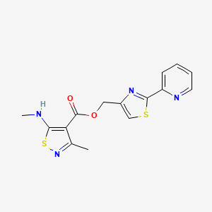 molecular formula C15H14N4O2S2 B2432676 [2-(Pyridin-2-yl)-1,3-thiazol-4-yl]methyl 3-methyl-5-(methylamino)-1,2-thiazole-4-carboxylate CAS No. 1208791-89-2
