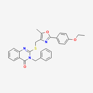 molecular formula C28H25N3O3S B2432690 3-benzyl-2-(((2-(4-ethoxyphenyl)-5-methyloxazol-4-yl)methyl)thio)quinazolin-4(3H)-one CAS No. 1114647-54-9