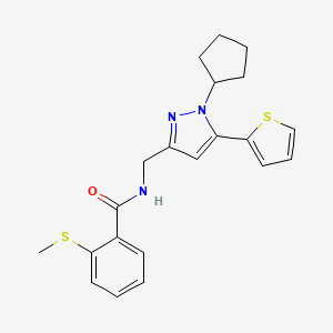 molecular formula C21H23N3OS2 B2432713 N-((1-环戊基-5-(噻吩-2-基)-1H-吡唑-3-基)甲基)-2-(甲硫基)苯甲酰胺 CAS No. 1421523-87-6