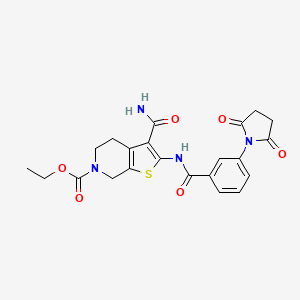 molecular formula C22H22N4O6S B2432746 ethyl 3-carbamoyl-2-(3-(2,5-dioxopyrrolidin-1-yl)benzamido)-4,5-dihydrothieno[2,3-c]pyridine-6(7H)-carboxylate CAS No. 921160-42-1