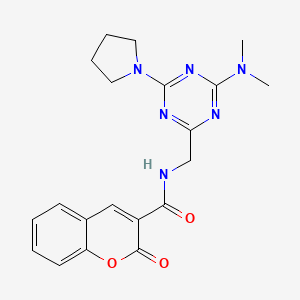 molecular formula C20H22N6O3 B2432789 N-((4-(二甲氨基)-6-(吡咯烷-1-基)-1,3,5-三嗪-2-基)甲基)-2-氧代-2H-色烯-3-甲酰胺 CAS No. 2034519-65-6