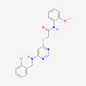 molecular formula C20H19ClN4O2S B2432790 2-[6-[(2-氯苯基)甲基氨基]嘧啶-4-基]硫代-N-(2-甲氧苯基)乙酰胺 CAS No. 1251674-56-2