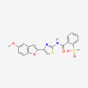 molecular formula C20H16N2O5S2 B2432819 N-(4-(5-甲氧基苯并呋喃-2-基)噻唑-2-基)-2-(甲磺酰基)苯甲酰胺 CAS No. 922057-81-6