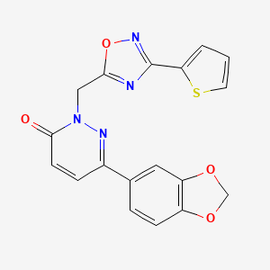 molecular formula C18H12N4O4S B2432822 6-(1,3-benzodioxol-5-yl)-2-{[3-(2-thienyl)-1,2,4-oxadiazol-5-yl]methyl}pyridazin-3(2H)-one CAS No. 1105250-63-2
