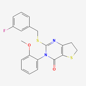 molecular formula C20H17FN2O2S2 B2432830 2-((3-氟苄基)硫代)-3-(2-甲氧苯基)-6,7-二氢噻吩并[3,2-d]嘧啶-4(3H)-酮 CAS No. 686772-29-2