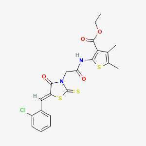 molecular formula C21H19ClN2O4S3 B2432848 (Z)-乙基 2-(2-(5-(2-氯苄叉亚甲基)-4-氧代-2-硫代噻唑烷-3-基)乙酰胺基)-4,5-二甲基噻吩-3-羧酸酯 CAS No. 900134-61-4