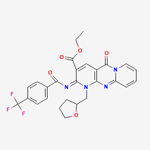 molecular formula C27H23F3N4O5 B2432852 (E)-ethyl 5-oxo-1-((tetrahydrofuran-2-yl)methyl)-2-((4-(trifluoromethyl)benzoyl)imino)-2,5-dihydro-1H-dipyrido[1,2-a:2',3'-d]pyrimidine-3-carboxylate CAS No. 685860-33-7