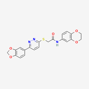 molecular formula C21H17N3O5S B2432859 2-((6-(benzo[d][1,3]dioxol-5-yl)pyridazin-3-yl)thio)-N-(2,3-dihydrobenzo[b][1,4]dioxin-6-yl)acetamide CAS No. 872695-45-9