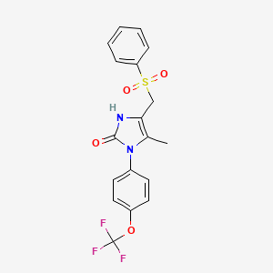 molecular formula C18H15F3N2O4S B2432867 5-methyl-4-[(phenylsulfonyl)methyl]-1-[4-(trifluoromethoxy)phenyl]-1,3-dihydro-2H-imidazol-2-one CAS No. 439095-99-5