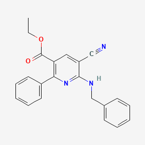 molecular formula C22H19N3O2 B2432877 6-(ベンジルアミノ)-5-シアノ-2-フェニルニコチン酸エチル CAS No. 477866-05-0