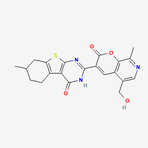 molecular formula C21H19N3O4S B2432882 5-(Hydroxymethyl)-8-methyl-3-(7-methyl-4-oxo-5,6,7,8-tetrahydro-3H-[1]benzothiolo[2,3-d]pyrimidin-2-yl)pyrano[2,3-c]pyridin-2-one CAS No. 1276541-27-5