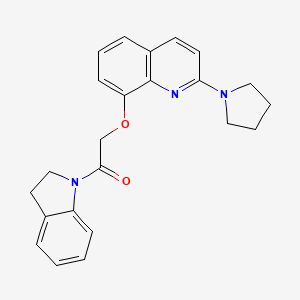 molecular formula C23H23N3O2 B2432885 1-(Indolin-1-yl)-2-((2-(pyrrolidin-1-yl)quinolin-8-yl)oxy)ethanone CAS No. 923210-52-0