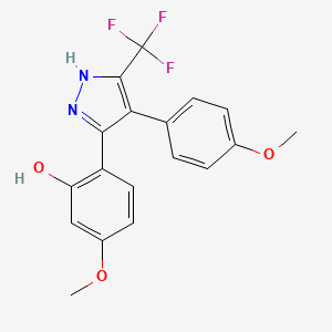molecular formula C18H15F3N2O3 B2432916 5-methoxy-2-(4-(4-methoxyphenyl)-5-(trifluoromethyl)-1H-pyrazol-3-yl)phenol CAS No. 1096543-46-2