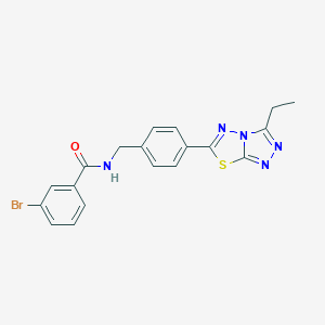 molecular formula C19H16BrN5OS B243292 3-bromo-N-[4-(3-ethyl[1,2,4]triazolo[3,4-b][1,3,4]thiadiazol-6-yl)benzyl]benzamide 
