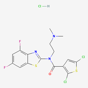 molecular formula C16H14Cl3F2N3OS2 B2432930 2,5-dichloro-N-(4,6-difluorobenzo[d]thiazol-2-yl)-N-(2-(dimethylamino)ethyl)thiophene-3-carboxamide hydrochloride CAS No. 1215736-12-1