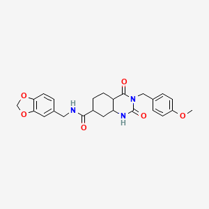 molecular formula C25H21N3O6 B2432933 N-[(2H-1,3-benzodioxol-5-yl)methyl]-3-[(4-methoxyphenyl)methyl]-2,4-dioxo-1,2,3,4-tetrahydroquinazoline-7-carboxamide CAS No. 892274-54-3