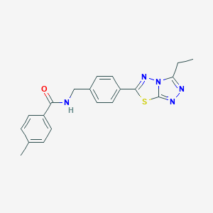 molecular formula C20H19N5OS B243294 N-[4-(3-ethyl[1,2,4]triazolo[3,4-b][1,3,4]thiadiazol-6-yl)benzyl]-4-methylbenzamide 