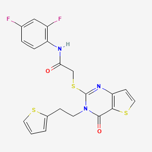 molecular formula C20H15F2N3O2S3 B2432940 N-(2,4-difluorophenyl)-2-({4-oxo-3-[2-(thiophen-2-yl)ethyl]-3,4-dihydrothieno[3,2-d]pyrimidin-2-yl}sulfanyl)acetamide CAS No. 1260917-37-0