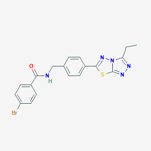 molecular formula C19H16BrN5OS B243296 4-bromo-N-[4-(3-ethyl[1,2,4]triazolo[3,4-b][1,3,4]thiadiazol-6-yl)benzyl]benzamide 