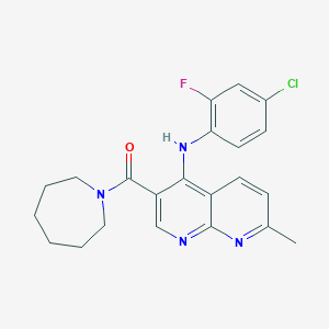 molecular formula C22H22ClFN4O B2432968 Azepan-1-yl(4-((4-chloro-2-fluorophenyl)amino)-7-methyl-1,8-naphthyridin-3-yl)methanone CAS No. 1251702-79-0
