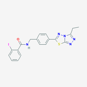 molecular formula C19H16IN5OS B243297 N-[4-(3-ethyl[1,2,4]triazolo[3,4-b][1,3,4]thiadiazol-6-yl)benzyl]-2-iodobenzamide 