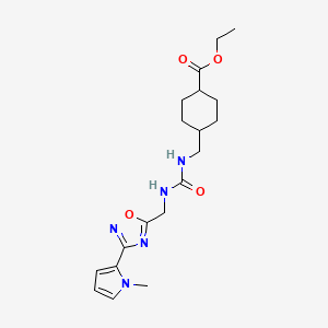 molecular formula C19H27N5O4 B2432982 ethyl 4-((3-((3-(1-methyl-1H-pyrrol-2-yl)-1,2,4-oxadiazol-5-yl)methyl)ureido)methyl)cyclohexanecarboxylate CAS No. 2034549-69-2