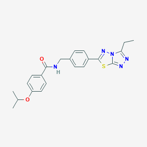 molecular formula C22H23N5O2S B243301 N-[4-(3-ethyl[1,2,4]triazolo[3,4-b][1,3,4]thiadiazol-6-yl)benzyl]-4-isopropoxybenzamide 