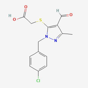 molecular formula C14H13ClN2O3S B2433012 2-({1-[(4-chlorophenyl)methyl]-4-formyl-3-methyl-1H-pyrazol-5-yl}sulfanyl)acetic acid CAS No. 956568-50-6