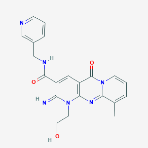 molecular formula C21H20N6O3 B2433021 1-(2-hydroxyethyl)-2-imino-10-methyl-5-oxo-N-(pyridin-3-ylmethyl)-2,5-dihydro-1H-dipyrido[1,2-a:2',3'-d]pyrimidine-3-carboxamide CAS No. 573705-39-2