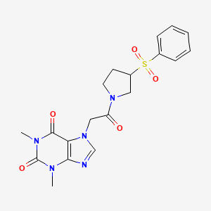 molecular formula C19H21N5O5S B2433022 1,3-dimethyl-7-(2-oxo-2-(3-(phenylsulfonyl)pyrrolidin-1-yl)ethyl)-1H-purine-2,6(3H,7H)-dione CAS No. 1705271-20-0