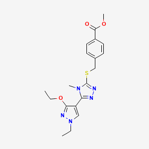 molecular formula C19H23N5O3S B2433023 methyl 4-(((5-(3-ethoxy-1-ethyl-1H-pyrazol-4-yl)-4-methyl-4H-1,2,4-triazol-3-yl)thio)methyl)benzoate CAS No. 1013788-69-6