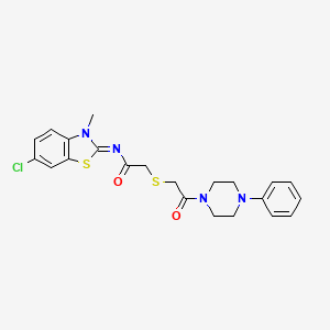 molecular formula C22H23ClN4O2S2 B2433037 (Z)-N-(6-chloro-3-methylbenzo[d]thiazol-2(3H)-ylidene)-2-((2-oxo-2-(4-phenylpiperazin-1-yl)ethyl)thio)acetamide CAS No. 851717-05-0