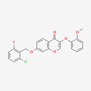 molecular formula C23H16ClFO5 B2433085 7-[(2-Chloro-6-fluorophenyl)methoxy]-3-(2-methoxyphenoxy)chromen-4-one CAS No. 579440-59-8