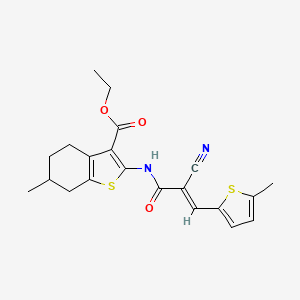 molecular formula C21H22N2O3S2 B2433086 (E)-乙基 2-(2-氰基-3-(5-甲硫代苯-2-基)丙烯酰胺基)-6-甲基-4,5,6,7-四氢苯并[b]噻吩-3-羧酸酯 CAS No. 488794-53-2