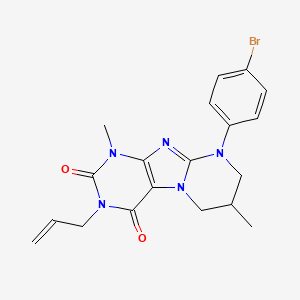 molecular formula C19H20BrN5O2 B2433087 3-allyl-9-(4-bromophenyl)-1,7-dimethyl-6,7,8,9-tetrahydropyrimido[2,1-f]purine-2,4(1H,3H)-dione CAS No. 876151-47-2