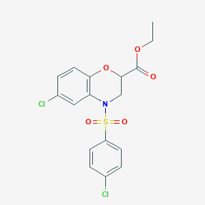 molecular formula C17H15Cl2NO5S B2433090 6-氯-4-[(4-氯苯基)磺酰基]-3,4-二氢-2H-1,4-苯并恶嗪-2-羧酸乙酯 CAS No. 866134-57-8