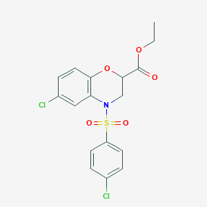 molecular formula C17H15Cl2NO5S B2433090 6-氯-4-[(4-氯苯基)磺酰基]-3,4-二氢-2H-1,4-苯并噁嗪-2-羧酸乙酯 CAS No. 866134-57-8