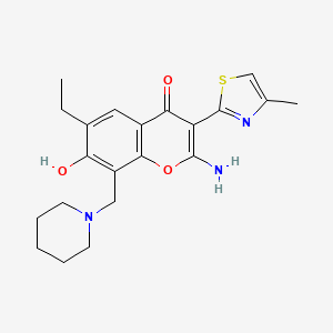 molecular formula C21H25N3O3S B2433102 2-amino-6-ethyl-7-hydroxy-3-(4-methylthiazol-2-yl)-8-(piperidin-1-ylmethyl)-4H-chromen-4-one CAS No. 384363-57-9