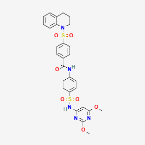 molecular formula C28H27N5O7S2 B2433129 4-((3,4-dihydroquinolin-1(2H)-yl)sulfonyl)-N-(4-(N-(2,6-dimethoxypyrimidin-4-yl)sulfamoyl)phenyl)benzamide CAS No. 380638-32-4