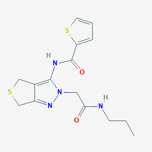 molecular formula C15H18N4O2S2 B2433145 N-(2-(2-oxo-2-(propylamino)ethyl)-4,6-dihydro-2H-thieno[3,4-c]pyrazol-3-yl)thiophene-2-carboxamide CAS No. 1105246-65-8