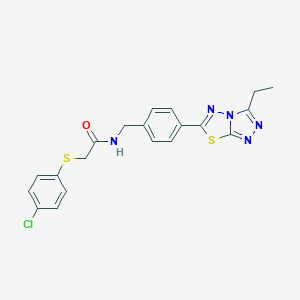 molecular formula C20H18ClN5OS2 B243315 2-[(4-chlorophenyl)sulfanyl]-N-[4-(3-ethyl[1,2,4]triazolo[3,4-b][1,3,4]thiadiazol-6-yl)benzyl]acetamide 