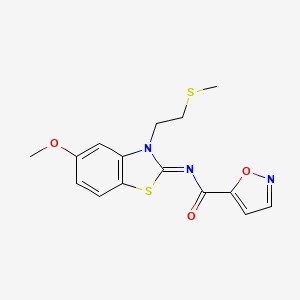 molecular formula C15H15N3O3S2 B2433156 (Z)-N-(5-methoxy-3-(2-(methylthio)ethyl)benzo[d]thiazol-2(3H)-ylidene)isoxazole-5-carboxamide CAS No. 941957-97-7