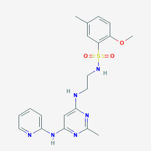 molecular formula C20H24N6O3S B2433216 2-methoxy-5-methyl-N-(2-((2-methyl-6-(pyridin-2-ylamino)pyrimidin-4-yl)amino)ethyl)benzenesulfonamide CAS No. 1396871-34-3