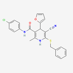 molecular formula C25H20ClN3O2S B2433248 6-(benzylsulfanyl)-N-(4-chlorophenyl)-5-cyano-4-(furan-2-yl)-2-methyl-1,4-dihydropyridine-3-carboxamide CAS No. 384858-59-7