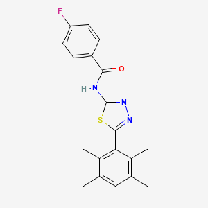 molecular formula C19H18FN3OS B2433261 4-fluoro-N-[5-(2,3,5,6-tetramethylphenyl)-1,3,4-thiadiazol-2-yl]benzamide CAS No. 391227-07-9