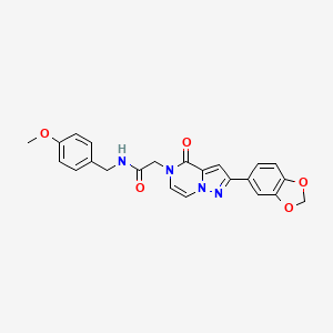 molecular formula C23H20N4O5 B2433263 5-(2-(1,3-ベンゾジオキソール-5-イル)-4-オキソピラゾロ[1,5-a]ピラジン-5(4H)-イル)-N-(4-メトキシベンジル)アセトアミド CAS No. 1189687-41-9